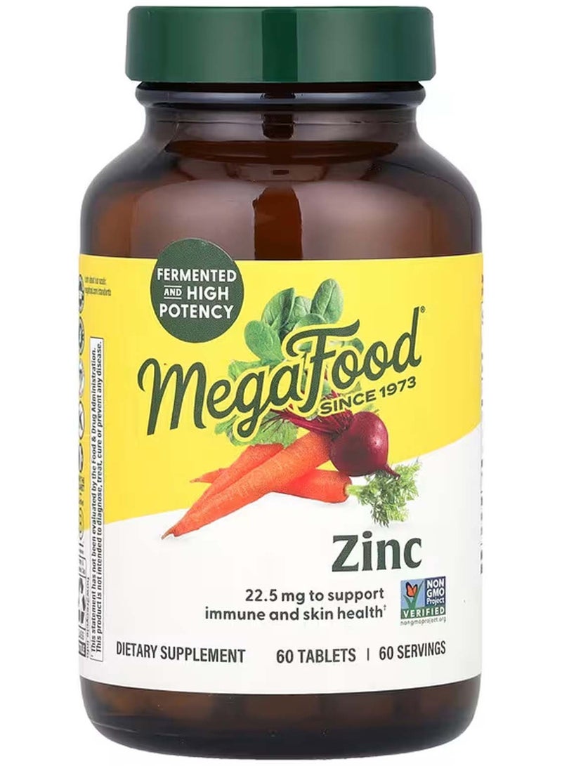 MegaFood Chelated Zinc 22.5 mg – High-Absorption Dietary Supplement for Immune, Skin & Hair Support – 60 Tablets - Image 1